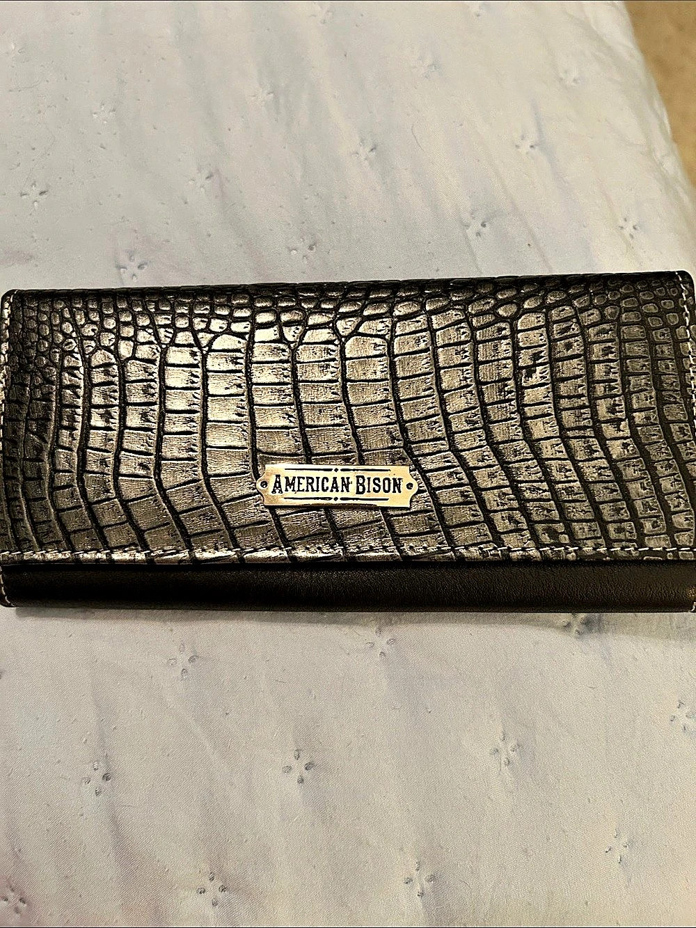 American Bison Textured Zip Around Wallet in Black